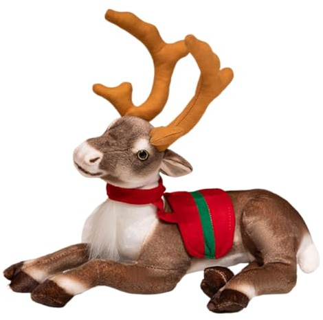 Qectial Realistisches Rentier-Plüschtier, Weihnachts Rentier Deko, Elch Kuscheltier, Elchpuppe Stoffspielzeug, Christmas Plush Reindeer Toy, Kuschelgefährte für Weihnachten Geschenk, 42 cm mit Schal
