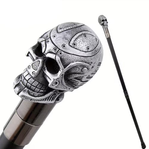92 cm Langer Gehstock mit Silbernem Totenkopf Aus Kunstharz, Luxuriöser Gehstock für Damen und Herren Abnehmbar rutschfest, für Cosplay und Vintage-Partys