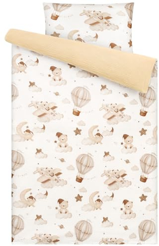 Yukkidds Musselin Kinderbettwäsche Set 100x135, Bettwäsche für Baby Kinder | 100% Baumwolle, Bettbezug 100x135 & Kissenbezug 40x60 cm Set, Leicht Komfortabel und Atmungsaktives, Brauner Ballon