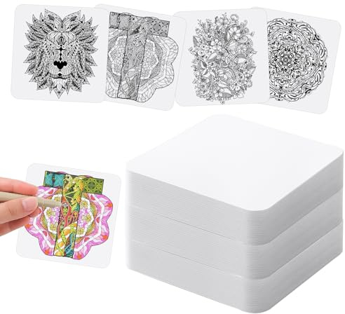 60 weiße Papierkacheln für Zen-Quadratkunst, 8,9 x 8,9 cm große, leere Künstlerkacheln zum Zeichnen von Mustern, quadratische Zeichenblätter aus schwerem Papier für Muster, Mandalas und Miniaturen