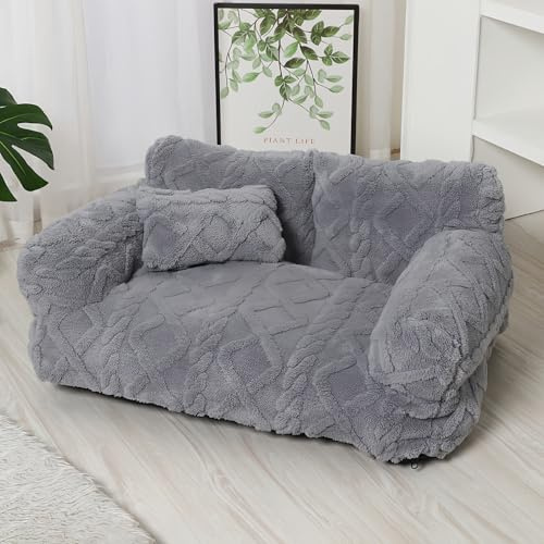 Das bionische Haustiersofa lindert Arthritis-Schmerzen, Plüschiges, beruhigendes Haustier-Sofa mit abnehmbarem Bezug, Simuliert die behütende Umarmung des Mutterleibs(Hellgrau,L-65*45*30cm)