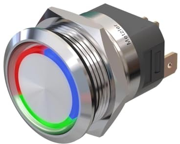Metzler - Druckschalter 22mm - LED Ringbeleuchtung RGB - IP67 IK10-15A - Edelstahl - Flach - Lötkontakte