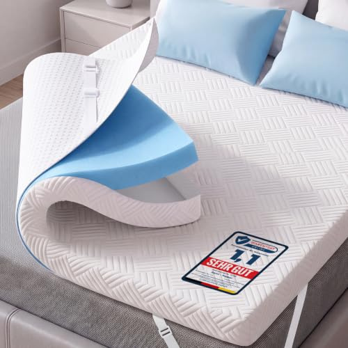 Surmatelas Mousse Gel Mémoire 180x200cm, Épaisseur 6 cm, Densité H2/H3, Surmatelas Doux Respirant certifié Oeko-TEX, adapté lit boxspring, canapé-lit et lit invité