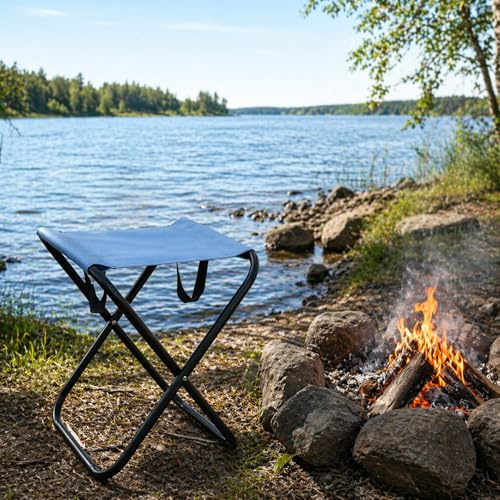 Mojawo Tragbarer Klapphocker Fußhocker Hocker Anglerstuhl Camping Outdoor klappbar Festival Petrol 30xH60cm