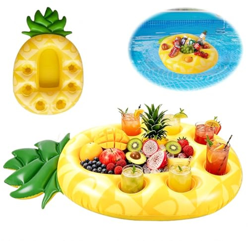 GTJEOI Aufblasbarer Getränkehalter, 2 in1 Ananas Poolbar Aufblasbar, 7 Löcher Aufblasbar Schwimmender Flaschenhalter, Pool Zubehör Getränkehalter für Sommerparty Strand Schwimmbad