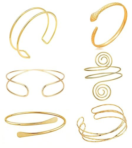 BWOOOWE 6 Stück Bracelet De Bras Femme Manchette Haut Du Brassard Ouvert Bracelet Spirale Femme Style Bohème Bijoux De Bras (doré)