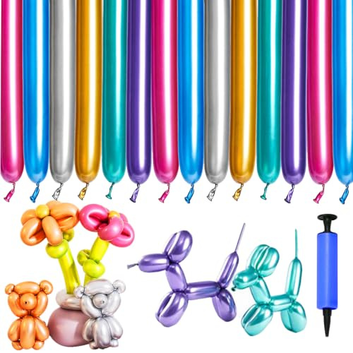 WENAUANG 100 Pièces Ballon Long Métallique, Ballons à Modeler Avec Pompe, MagiquesBallons en Latex, Multicolores Longs à Modeler pour Bricolage, Fête, Mariage, Anniversaire
