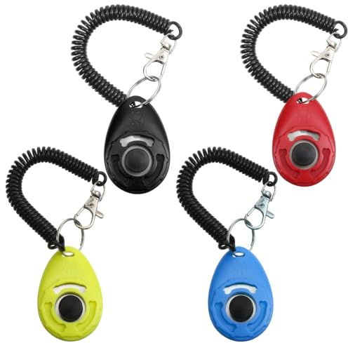 JJUNW 4 Stück Hunde Clicker, Trainings Clicker mit Handschlaufe Klicker Katze Klicker mit Großem Knopf Für Hund Katze Pferd