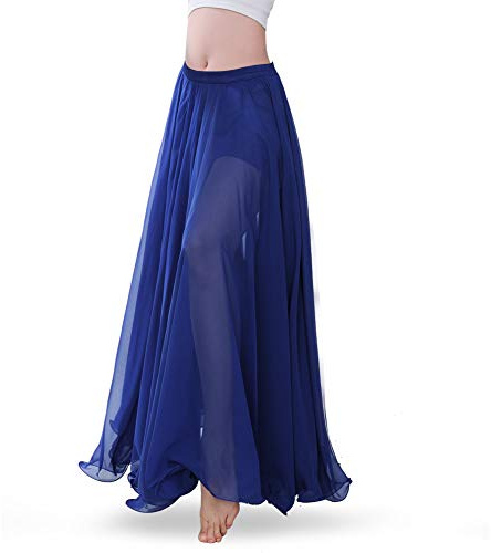 ROYAL SMEELA Mujeres del Vientre Danza Falda ATS Gasa Maxi Full Tribal Bellydance (Azul Oscuro, Talla única)