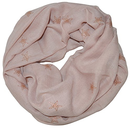 thb Richter XXL Damen Herren Loopschal Sterne mit Glitzer Glitzerstern Weich Soft Schals Loop Schlauchschal Rundschal Stern Star Baumwolle Stars (Altrosa)