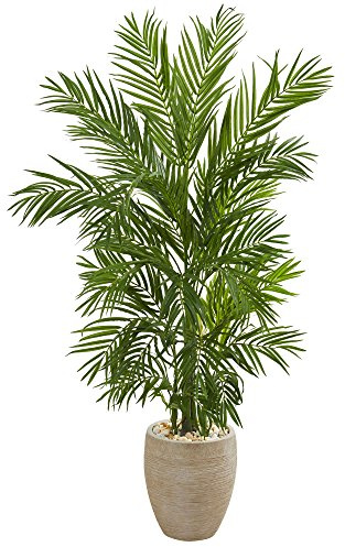 Nearly Natural 5ft. Areca Palm Artificial Tree in Sand Colored Planter