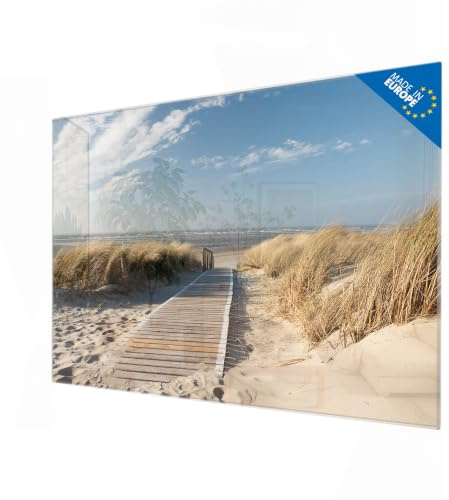 banjado Memoboard aus Glas in 45x30cm mit Strand- und Meerdesign | Magnetisches Memoboard für Alltag und Erinnerungen, mit Motiv Dünen im Küstenstil