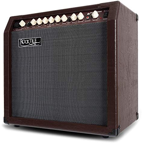 Rocktile AA-30 BN Eric Akustikverstärker - 30 Watt - 2 Kanäle (Mikrofon und Gitarre) - 10 Speaker + 2,5 Hochtöner - AUX-Eingang und Line Out - Chorus- und Hall-Effekt - Braun