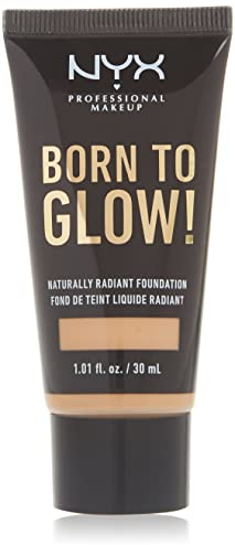 NYX Professional Makeup Born to Glow Radiant Foundation, Schillerndes Finish, Aufbaufähige mittlere Deckkraft, Vegane Formel, Farbton: Medium Olive