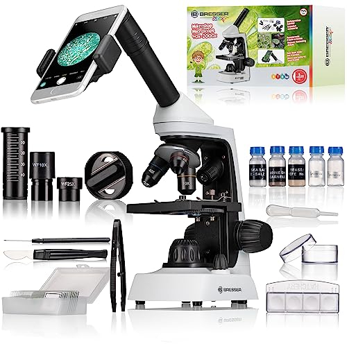 Bresser Microscope Junior 40x2000x avec Support de Smartphone innovant et éclairage LED réglable