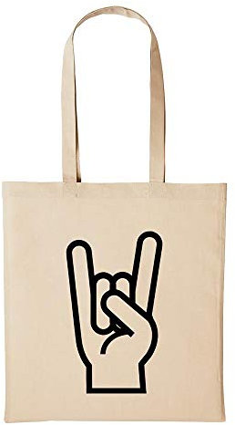Huuraa Baumwollbeutel POMMESGABEL Rock Metal Hand Geschenk Einkaufstasche Natural 10 Liter Baumwolle POMMESGABEL Rock Metal Hand Accessoire
