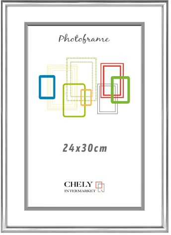 CHELY INTERMARKET MOD311 Marco Fotos Decorativo Estilo Elegante 24x30cm Para Certificados Cuadros Láminas Impresiones Montaje Pared Vertical Color Plateado Incluye Kit 1 Unidad