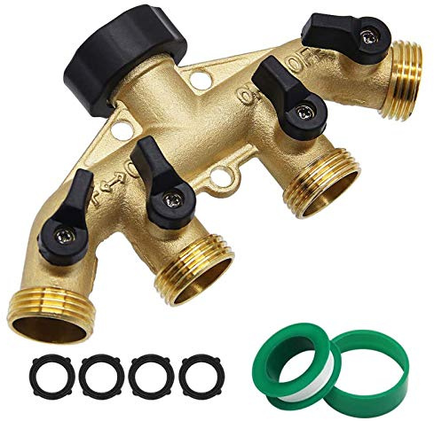 Twinkle Star 4 Way Heavy Duty Brass Garden Hose Splitter, Hose Connector 3/4, Hose Spigot Adapter with 4 Valves