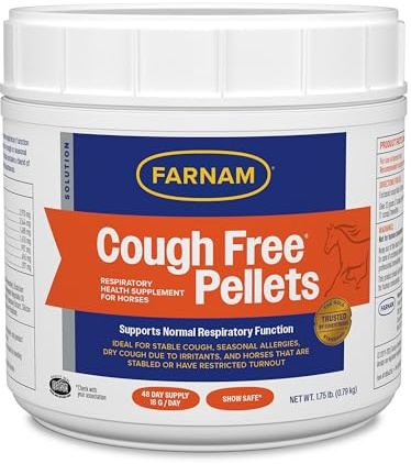 Farnam Hustenfreie Pellets Atemgesundheitsergänzungsmittel für Pferde, bietet Atemunterstützung für Pferde mit saisonalen Allergien oder stabilem Husten, 0,8 kg, 48 Tage Vorrat