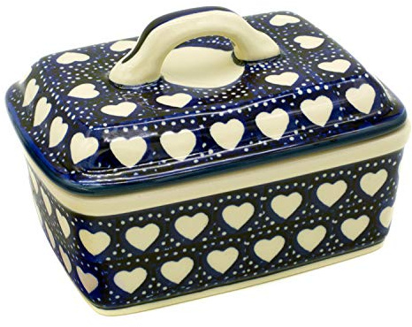 Bunzlauer Butterkästchen für 250 g Butter (Dekor Weisse Herzen)