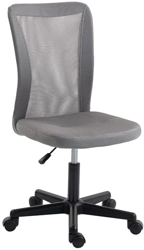 Vinsetto Ergonomic Office Chair, Armless Swivel Computer Desk Chair with Mesh Back, Padded Seat, Adjustable Height and Rolling Wheels, Space Saving for Home Work Study, Grey
