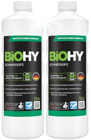 BiOHY Schmierseife (2 x 1 liter) | Bodenreiniger Konzentrat – Wischpflege für Holz, Parkett & Fliesen | Rückfettend, extra stark & ergiebig | Flüssiger Bio-Fußbodenreiniger