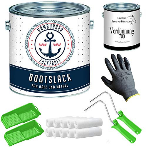 Bootslack GLÄNZEND für Holz und Metall Karminrot RAL 3002 Rot Yachtlack Yachtfarbe Bootsfarbe mit Lackier-SET (X300) und Verdünnung (1 L) // Hamburger Lack-Profi (5 L)