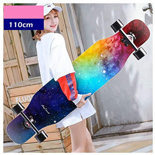 NENGGE Longboard 43.3 Zoll mit ABEC-11 Kugellagern Drop-Through Freeride Skateboards Cruiser Jungen Mädchen Erwachsene Kinder Anfänger Bürsten Straßenbrett,C
