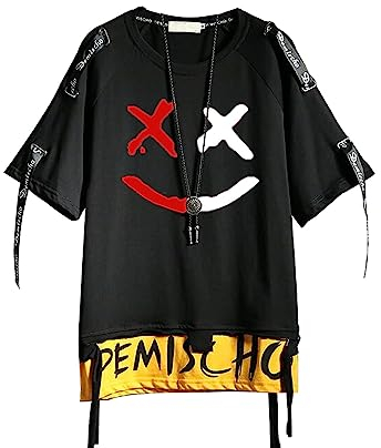 Hello MrLin Herren Techwear Hip Hop T-Shirt Streetwear Fashion Kurzarm Top