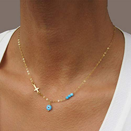 Sttiafay Collier ras du cou bohème avec pendentif en forme de croix et perles turquoises pour femmes et filles, Turquoise, Turquoise