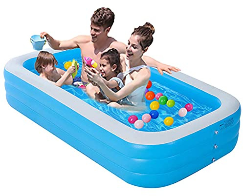 TONGQU Family Inflatable Swimming Pool, Rectangular Inflatable Pools for Kids Adults, Garden Backyard Outdoor, Summer Water Party (Blue-White)