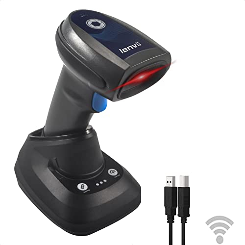 LENVII Bluetooth 2D Barcode Scanner Wireless QR Code Scanner mit Intelligenter Ladestation 3 in 1 Barcodescanner Kabellos/Bluetooth/Kabelgebunden Strichcode Scanner für Windows/Mac/Linux/Android/iOS