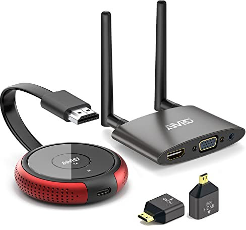 Wireless HDMI Transmitter and Receiver 4K, AIMIBO Dual Screens HDMI & VGA Live Casting 5G Video/Audio for Laptop, Cable Box, Camera, Blu-ray, Phone, Netfix to Monitor, Projector, HDTV 165FT/50M