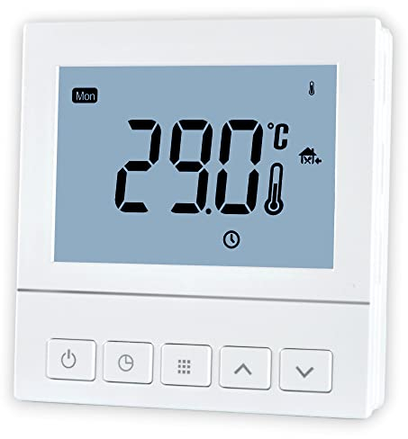 Kudos-Trading - Water Underfloor Heating Thermostat Programmable 3 AMP Room Stat with Air Sensor Push Button in White Digital room stat with 5+2 day scheduling for customized temperature control.