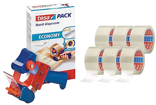 tesapack® rullhållare Economy & 6x tesa Pack 64014 transp., 66 m:50 mm