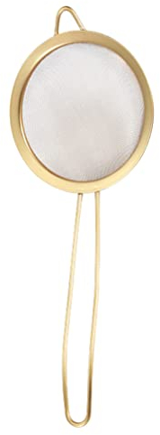 ULTECHNOVO Colador de Malla Fina Colador de Alimentos de Acero Inoxidable Colador de Harina Tamiz Mango Largo Trease de Aceite Cuchara Ranurado para Té de Jugo de Arroz Verdura 14 Cm Dorado