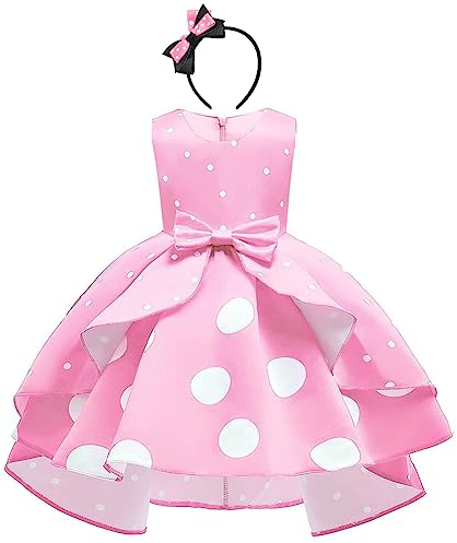 IBTOM CASTLE Toddler Baby Kids Girl Mini Polka Dot Bowknot Tutu Dress+Mouse Ear Headband Birthday Party Christmas Princess Outfits Photo Shoot for Children Pink 2-3 Years