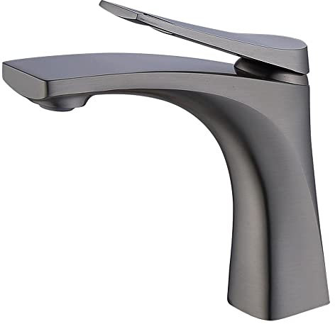 chicstyleme Waschtischarmaturen Messing Armaturen Warm- und Kaltwasser Mischer für die Arbeitsplatte Wasserhahn Bad mit Auslauf Höhe 140 mm, Badarmatur wassersparend，Weltraum grau