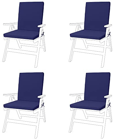 Gardenista Low Back Chair Seat Pads | Outdoor Water Resistant Garden Chair Cushions With Backs | Soft and Thick Seat Cushion with Secure Ties | Durable Patio Furniture Pad (4 Piece, Navy)