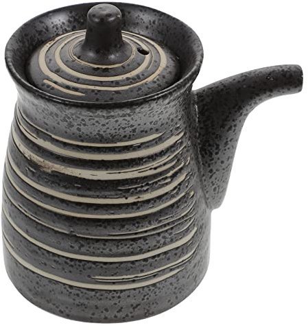 DOITOOL Erdgeschirr- Keramikölspender im Japanischen Stil Ponzu Essigspender Shoyu Sojasaucespender mit Deckel Kleinem Öl Und Essig- Kreuzspender für Flüssige Gewürz (5. 4 Unzen)