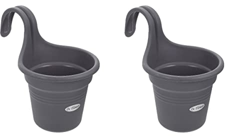 YARNOW Wohnkultur 2 Stück Vase aus Eisen zum Aufhängen Drainage Blumentopf Gartendekoration Pflanzgefäße: Oder Terrasse Balkon Aufhänger Fenster Wandmontage Rustikal Grau Und