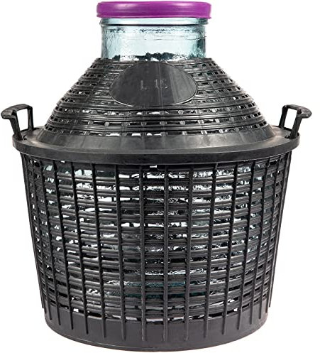 Vidrio Demijohn Carboy en cesta de plástico Almacenamiento Vino Fabricación de Vino Fermentador de globo de cuello ancho (15L Cuello ancho Demijohn)