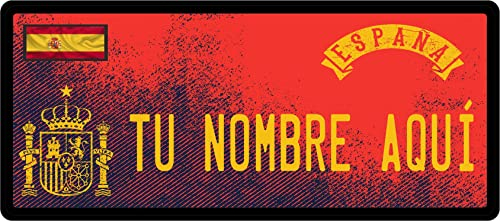 ESPAÑA FC Matrícula Personalizable con Nombre - 6 x 14 Centímetros