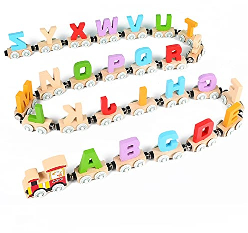 Holzzug Spielzeug für Kinder, Montessori Spielzeug Holz, Spielzeug Zug Kinder mit 26-teiliges Alphabet-Buchstaben, Lernspielzeug Holzspielzeug Geschenke für Jungen und Mädchen
