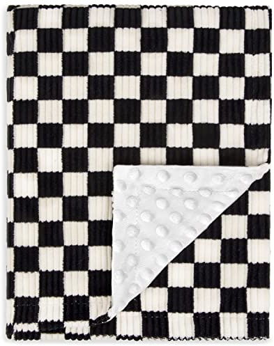 BEILIMU Baby Blanket for Boys Comfy Durable Corduroy Toddler Blanket with Double Layer Dotted Backing Checkerboard Grid Chessboard Gingham Warmer Bed Blankets for Newborn Infants Black, 30x40 Inches