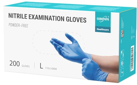 EUROPAPA® 200x Einweghandschuhe Nitrilhandschuhe puderfrei Untersuchungshandschuhe EN455 EN374 latexfrei Einmalhandschuhe Handschuhe in Gr. S, M, L & XL verfügbar (L, Ocean Blau)