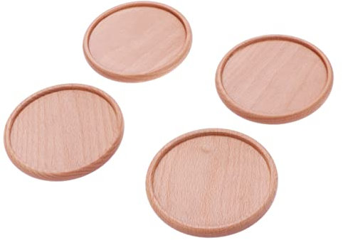 FOMIYES 4stücke Runde Holzuntersetzer Aus Buchenholz Stapelbar Mit Rille Isoliermatten Für Tassen Becher Flaschen Küche Und Haushalt