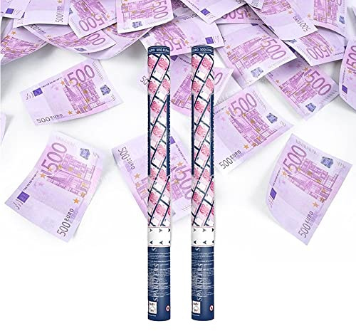 Canon à Confettis Billets Violet 500? 60 cm - Lot de 2 lanceurs à confettis à tenir en main, pour Anniversaire, Mariage - Portée 10 Mètres, Prise en Main Facile - SPARKLERS CLUB®
