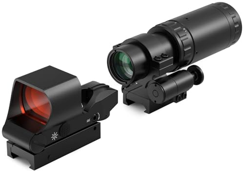 Feyachi Rotpunktvisier mit 1,5-5X Red Dot Magnifier Absolute Co-Witness | RS-30 Red Dot Visier mit M37 Lupe für perfekte Ausrichtung, Airsoft Zielfernrohr für Outdoor Jagd und taktische