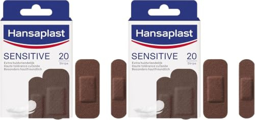Hansaplast Sensitive Hautton Pflaster dark (20 Strips), hautfreundliche und hypoallergene Wundpflaster mit Bacteria Shield & sicherer Klebkraft, schmerzlos zu entfernende Pflaster (Packung mit 2)